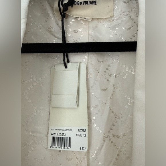 Zadig & Voltaire Viva Gradient Love Crystal Strass Blazer Ecru Size 42 NWT BNWT - Picture 6 of 11